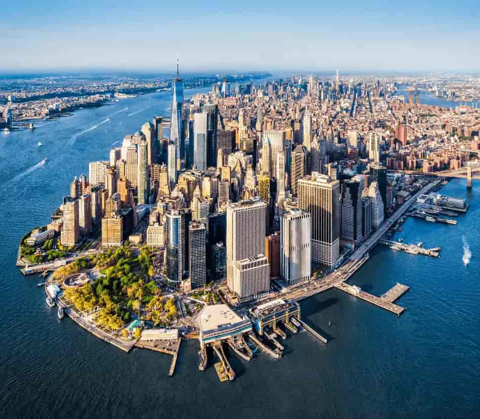 Aerial wide-angle view of New York City skyline, representing Clear Digital’s web design and digital strategy expertise in NYC