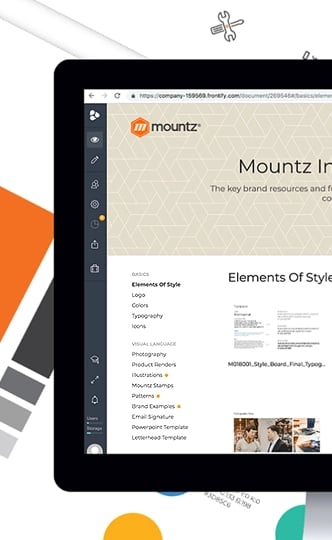Clear Digital team building and configuring Mountz’s Frontify brand portal and centralized DAM with assets, guidelines, and templates for enterprise marketing teams.