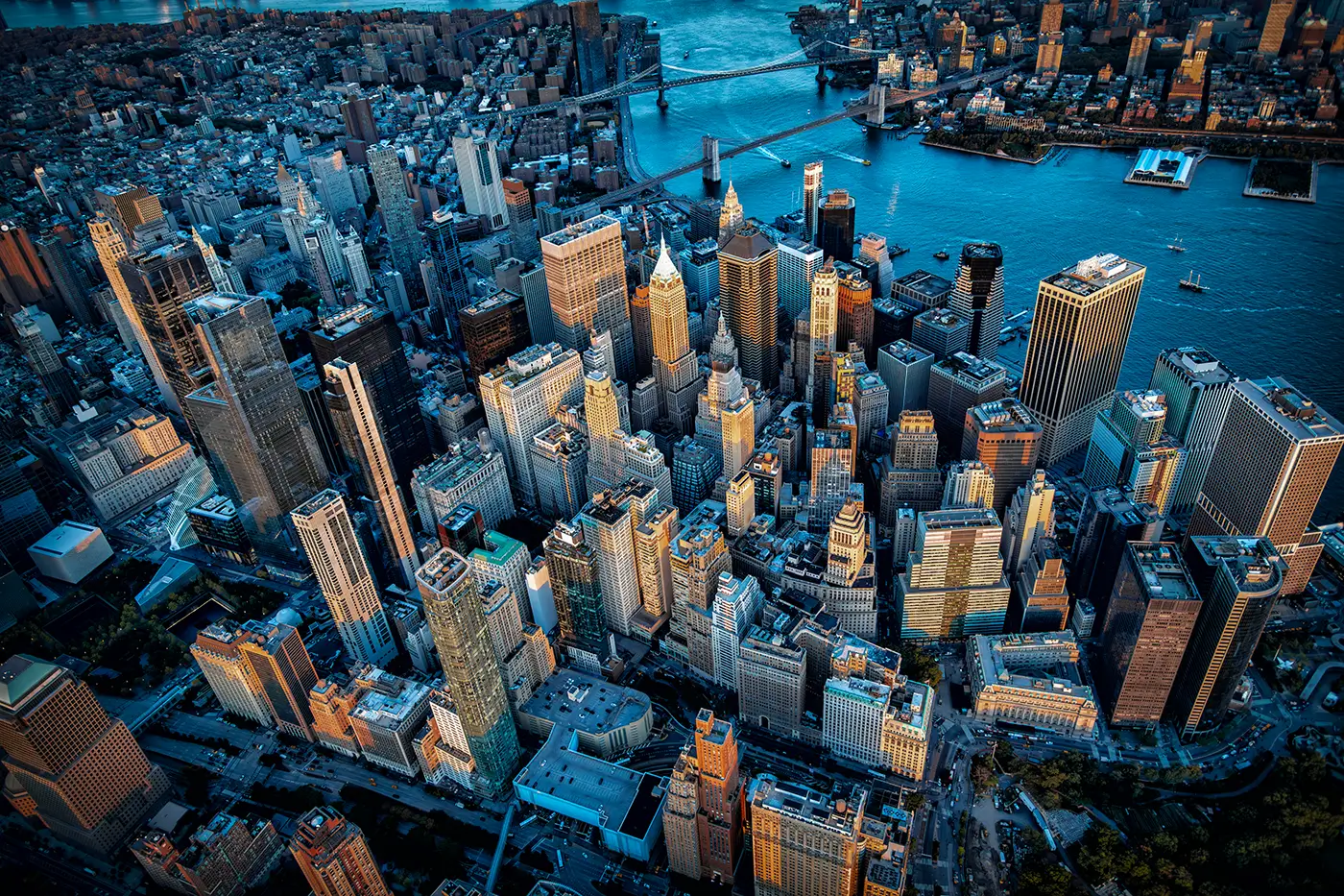 Aerial wide-angle view of New York City skyline, representing Clear Digital’s web design and digital strategy expertise in NYC