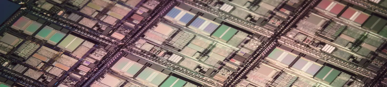 semiconductor manufacturing illustration showing chip fabrication process with wafer, lithography, and circuit pattern development