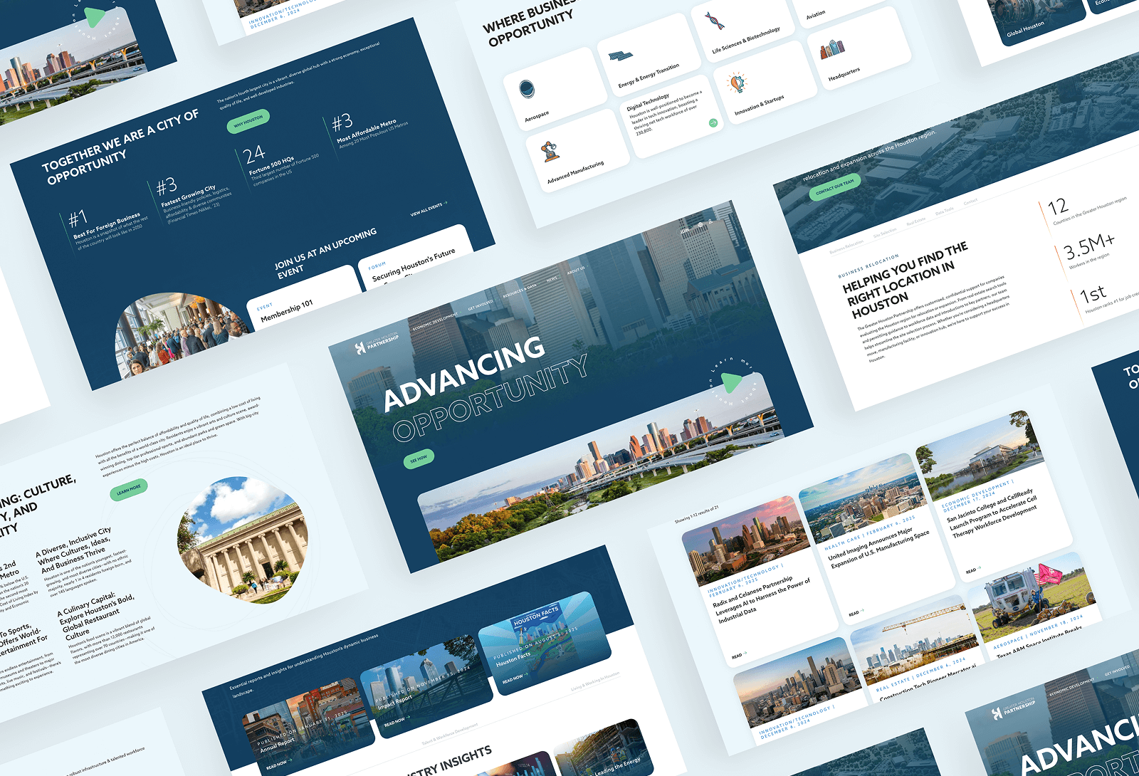 Website mockups showcasing the Greater Houston Partnership design and layout