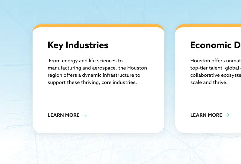 Information cards showing Houston's key industries and economic description