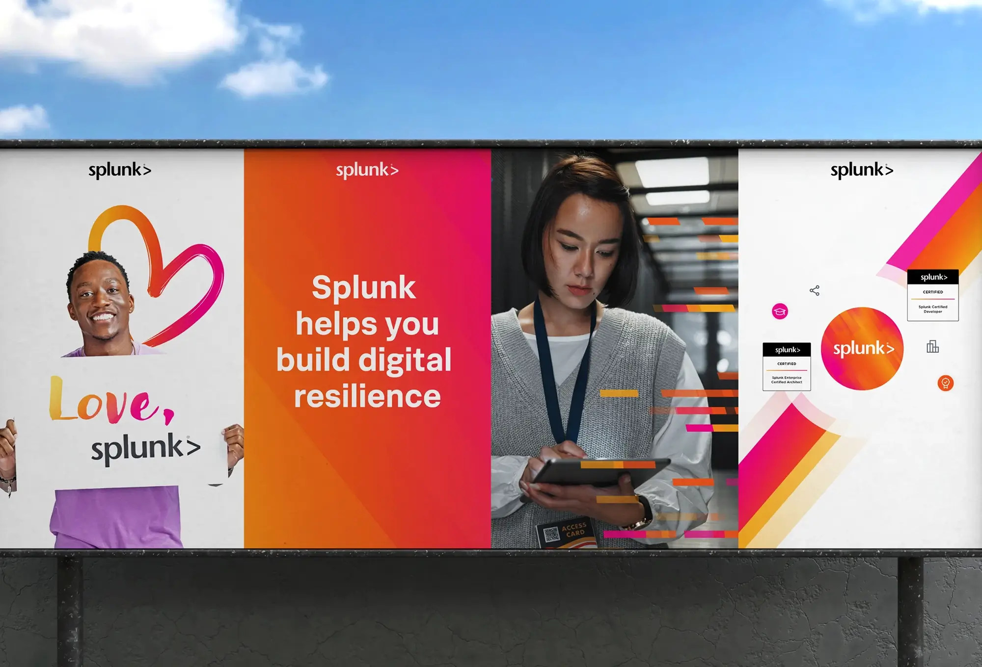 Colorful Splunk marketing billboard promoting digital resilience