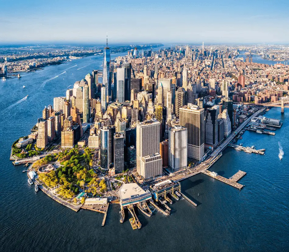 Aerial wide-angle view of New York City skyline, representing Clear Digital’s web design and digital strategy expertise in NYC