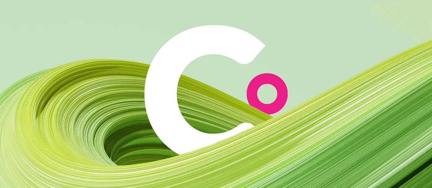 White Clear Digital C logo on an abstract creative background representing building a B2B web design agency