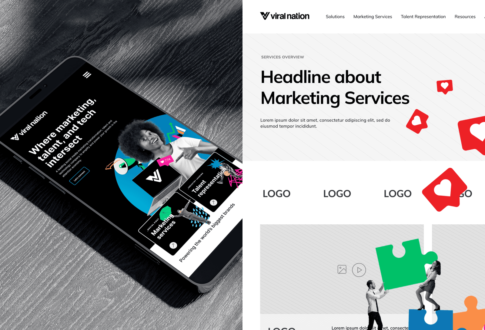 Viral Nation website and mobile design layout showcasing marketing services.