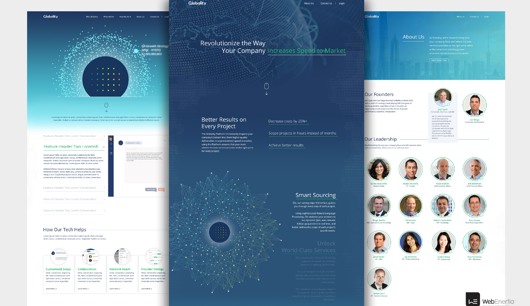 Globality Website Redesign three page layouts