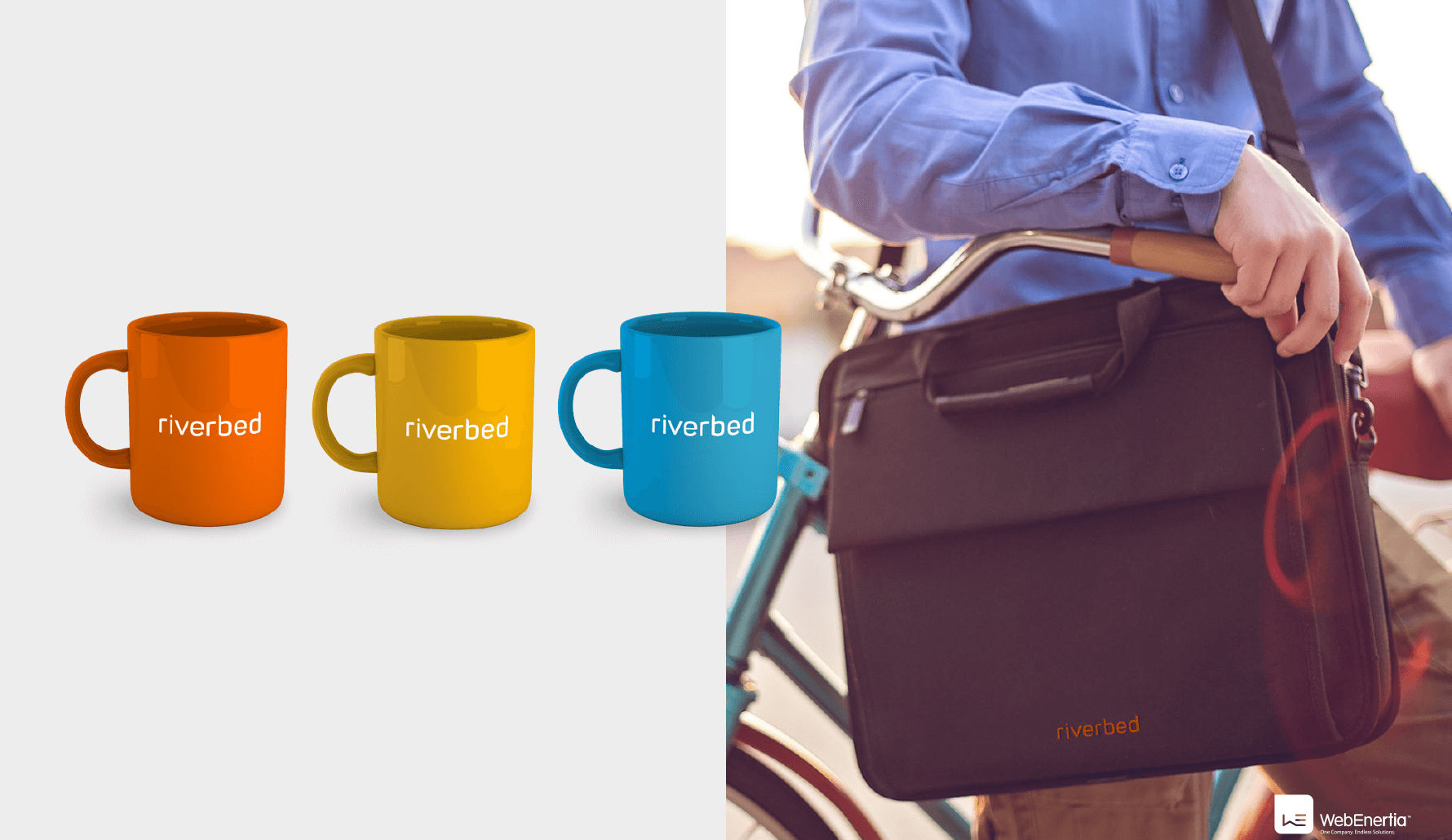 Riverbed Logo Redesign coffee mugs and laptop bag